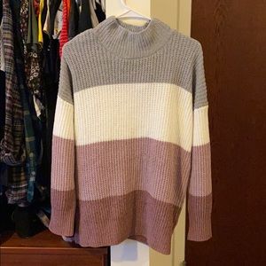 pink white and grey sweater